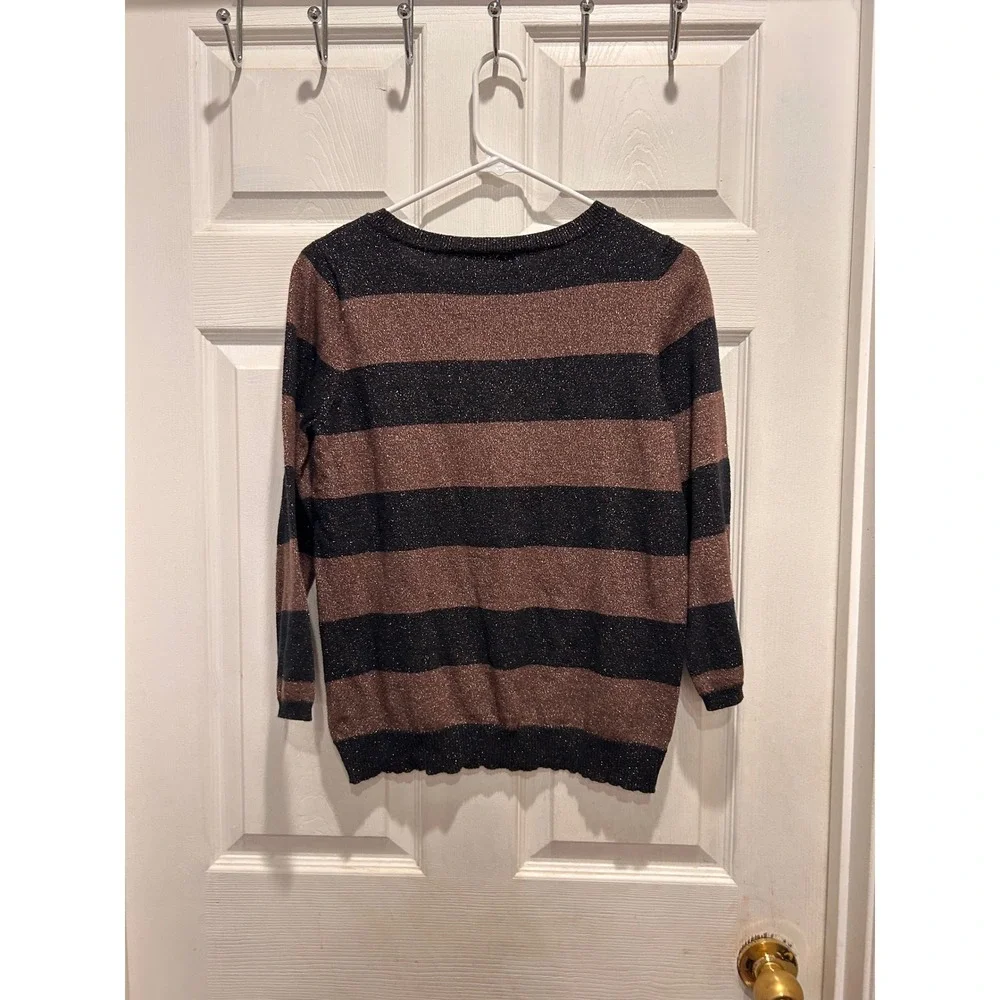 The Limited Womens Metallic‎ Striped Pullover Sweater Black Rose Gold Size L